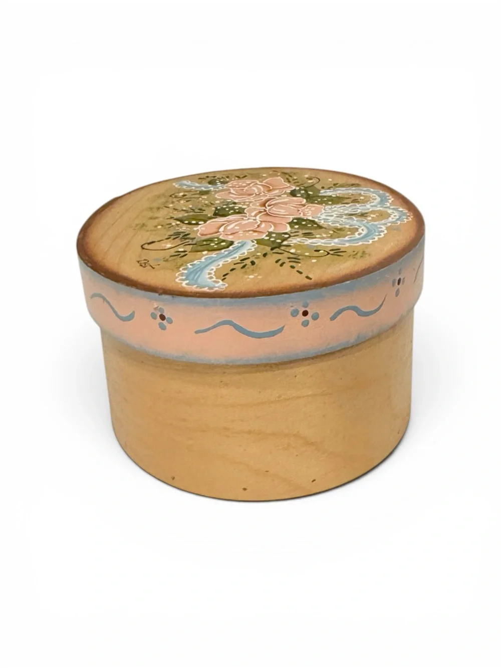 Vintage Hand‑Painted Floral Wooden Box • Signed • Cottagecore Decor